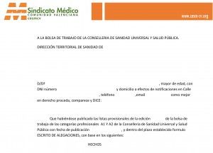 Plantilla para alegaciones consellería bolsa de trabajo
